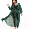 Unique Vintage Plus Size Green Velvet Burnout Hollywood Duster