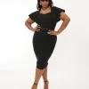 Unique Vintage Plus Size 1940s Black Flutter Sleeve Sweetheart Wiggle Dress