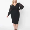 Unique Vintage Plus Size 1950s Black Delores Pencil Dress