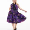 Unique Vintage Plus Size 1950s Purple Halloween Print Edith Swing Dress
