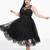 Unique Vintage Plus Size 1950s Black Lace & Tulle Riviera Dress