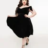 Unique Vintage Plus Size 1960s Black Velvet Prairie Swing Dress