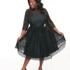Unique Vintage Plus Size 1940s Black Lace Swing Dress