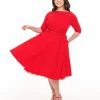 Unique Vintage Plus Size 1950s Bright Red Devon Swing Dress