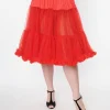 Unique Vintage Plus Size Red Retro Style Ruffled Petticoat