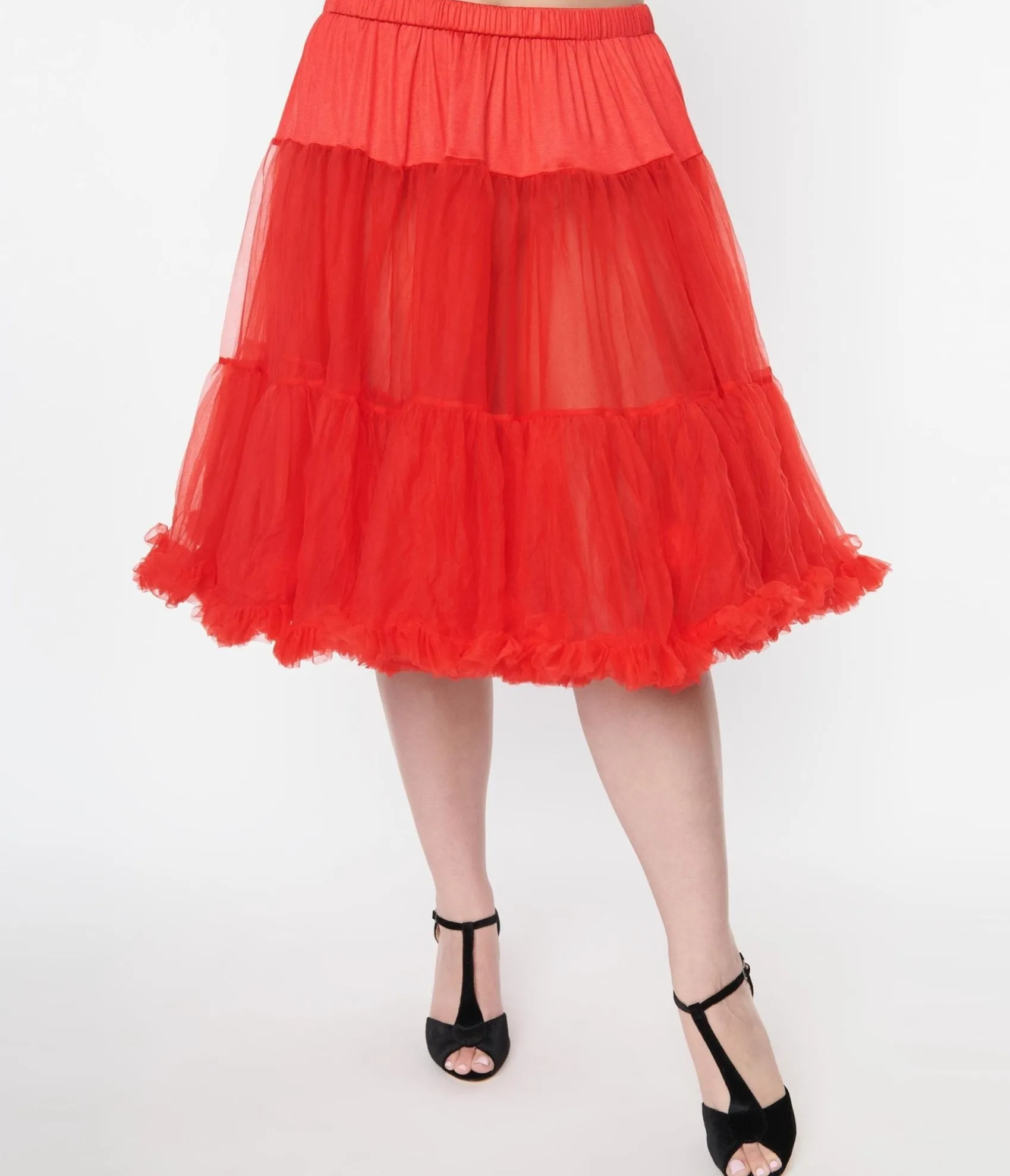 Unique Vintage Plus Size Red Retro Style Ruffled Petticoat
