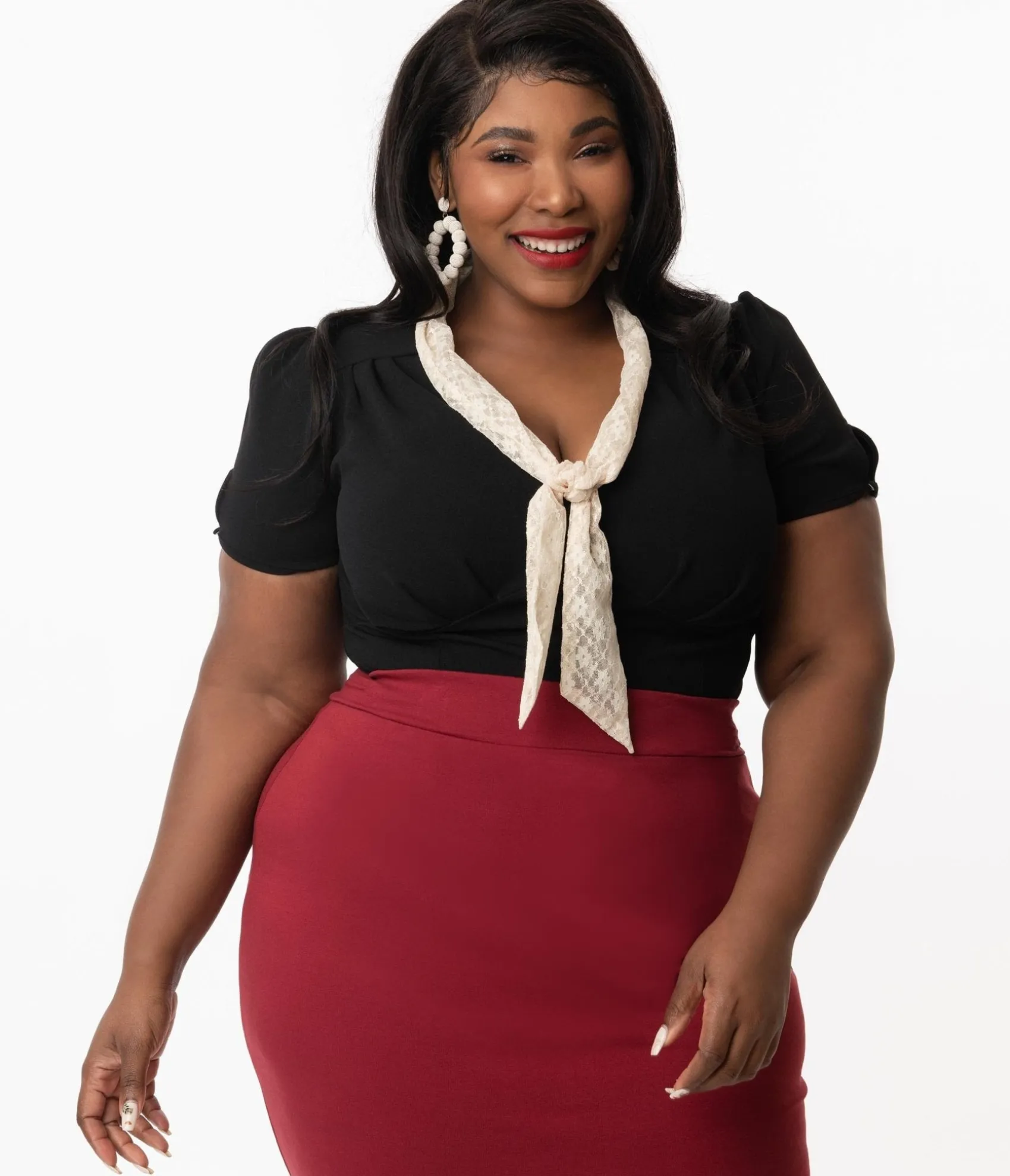 Unique Vintage Plus Size Black Shari Top