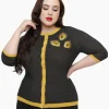 Unique Vintage Plus Size 1950s Black & Gold Peacock Feather Embroidered Bookworm Cardigan