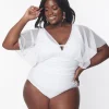 Unique Vintage Plus Size White Mesh Sleeved Torrey Swimsuit