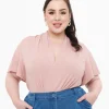Unique Vintage Plus Size Rose Pink Pointelle Flutter Sleeve Bodysuit