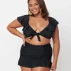 Unique Vintage Plus Size Black Ruffled Cap Sleeve Frida Swim Top