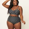 Unique Vintage Plus Size Black & White Polka Dot High Waist Louise Swim Bottoms