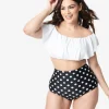 Unique Vintage Plus Size White Ruffled Ramona Swim Top