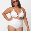 Unique Vintage Plus Size Solid White Monroe High Waist Swim Bottom