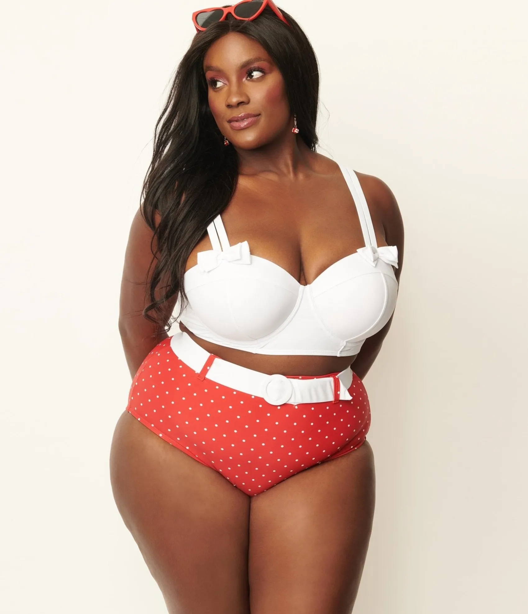 Unique Vintage Plus Size White Bowed Over Swim Top