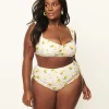 Unique Vintage Plus Size Light Pink Stripes & Lemons Ruched & Ready Swim Top