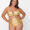 Unique Vintage Plus Size Gold Monroe High Waist Swim Bottom