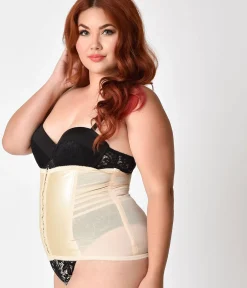 Unique Vintage Plus Size 1950s Beige Stretch Waist Cincher