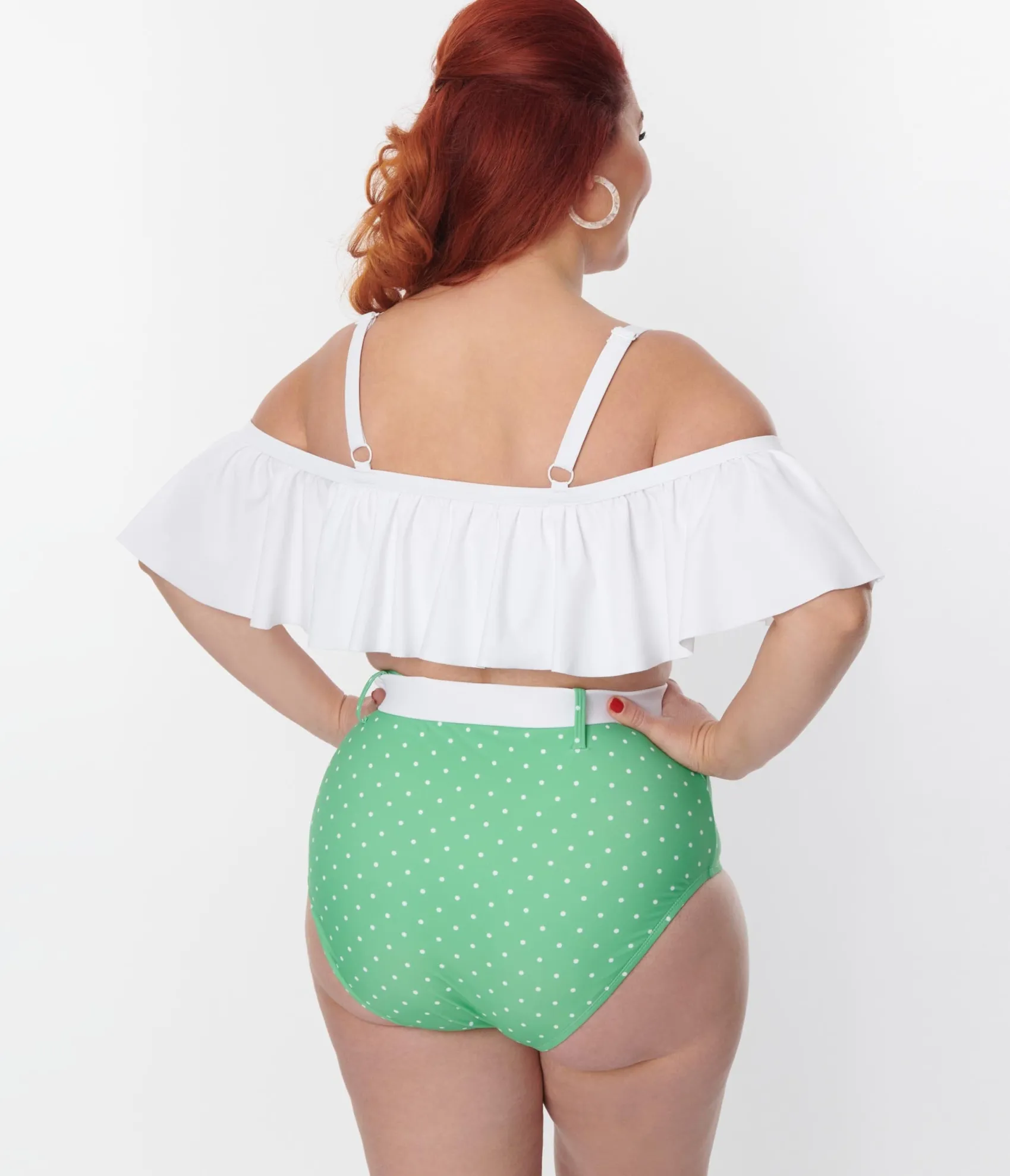 Unique Vintage Plus Size White Ruffle Swim Top