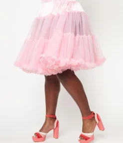 Unique Vintage Plus Size Light Pink Ruffled Chiffon Petticoat Crinoline