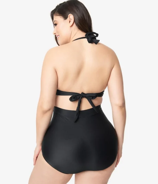 Unique Vintage Plus Size All Black Monroe Bikini Top
