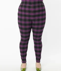Unique Vintage Plus Size 1970s Purple & Black Plaid Rizzo Cigarette Pants