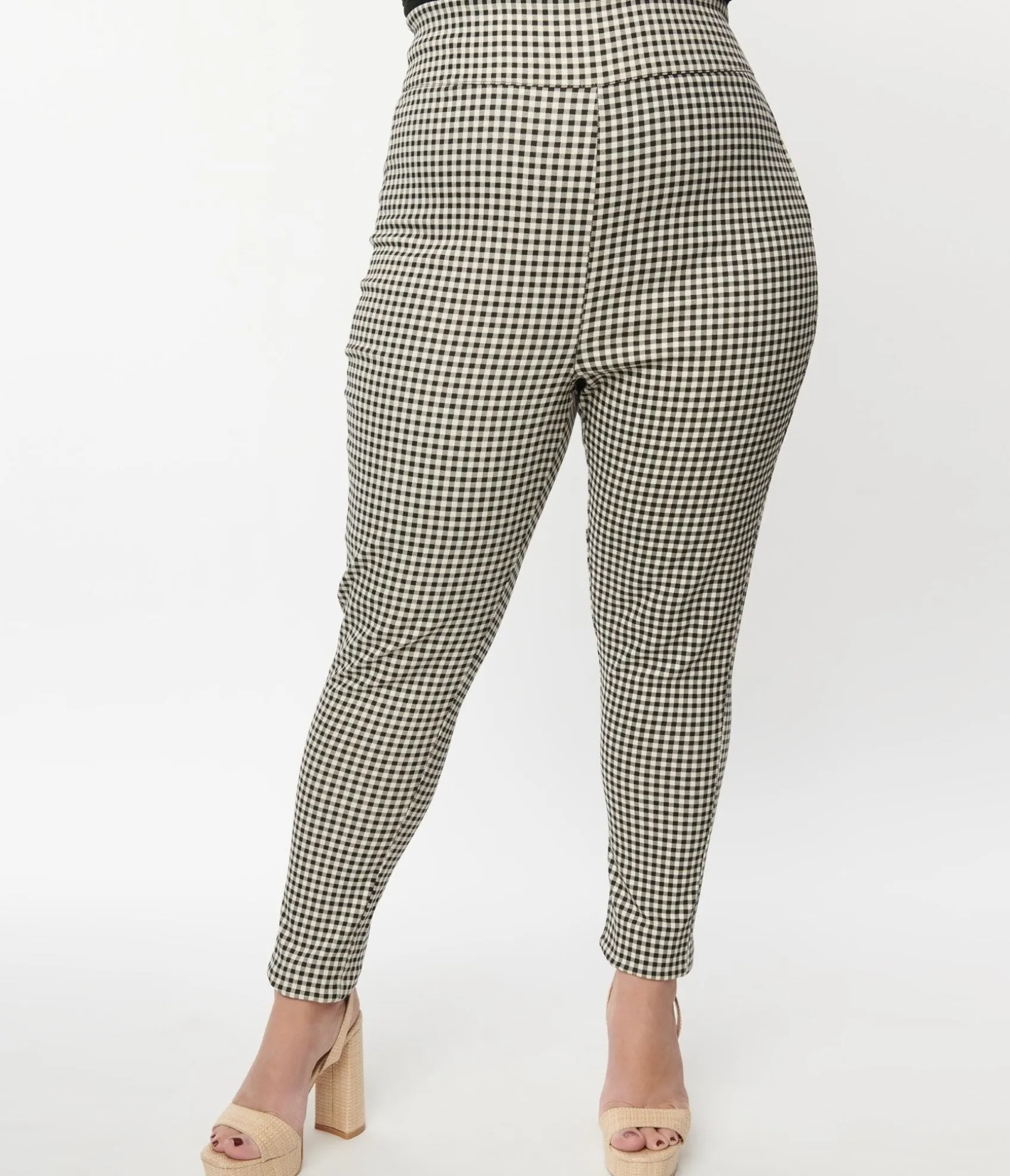 Unique Vintage Plus Size Ivory & Black Gingham Rizzo Cigarette Pants