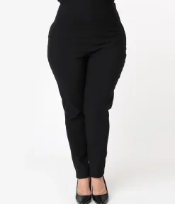 Unique Vintage Plus Size 1950s Black High Waist Rizzo Cigarette Pants
