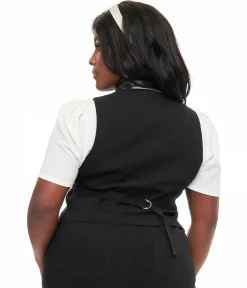 Unique Vintage Plus Size 1940s Black & Silver Bat Button Up Vest