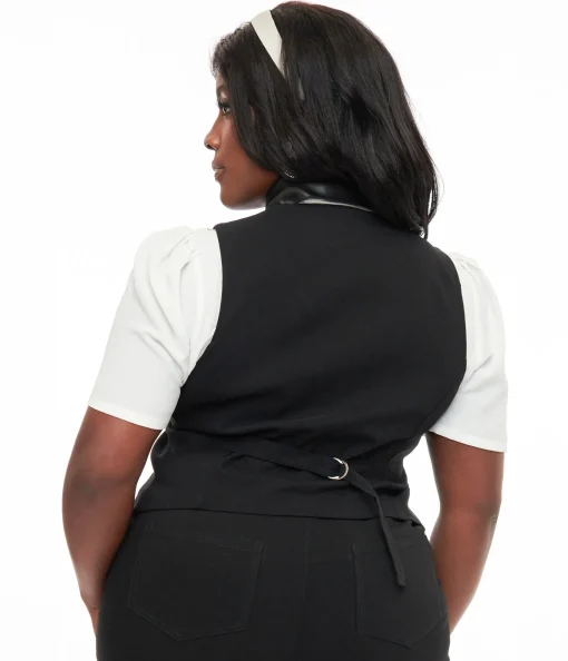 Unique Vintage Plus Size 1940s Black & Silver Bat Button Up Vest