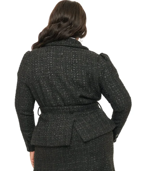 Unique Vintage Plus Size 1940s Black Lurex Tweed Belted Jacket