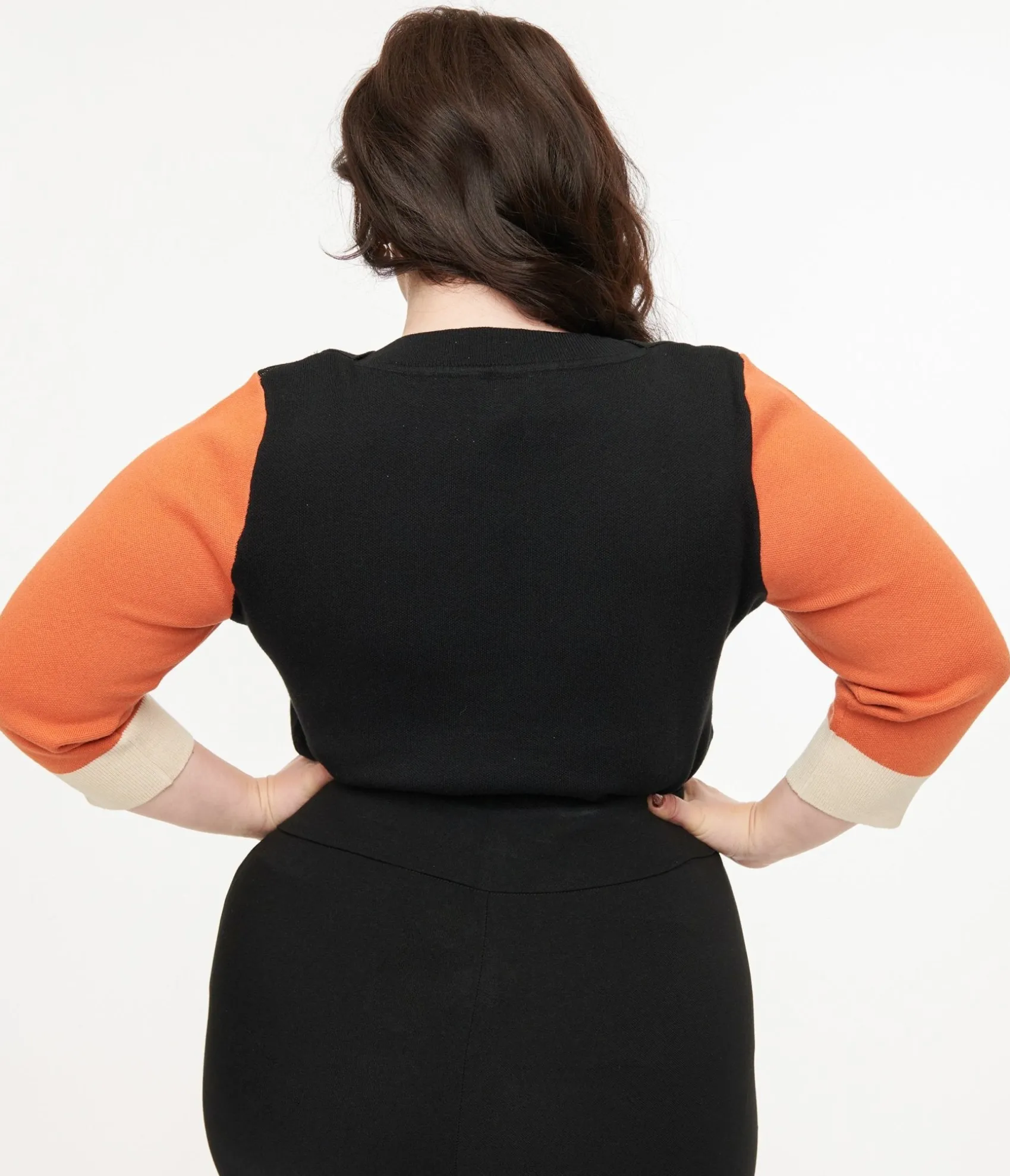 Unique Vintage Plus Size Black & Orange Fox Sleeve Minou Sweater