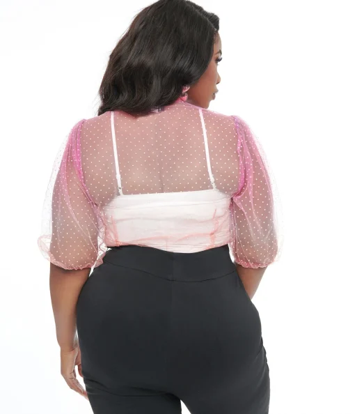 Unique Vintage Plus Size 1940s Sheer Rainbow Clip Dot Tie Neck Gwen Blouse