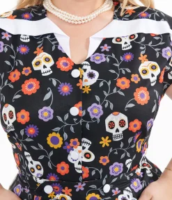 Unique Vintage Plus Size Sugar Skulls Hedda Swing Dress