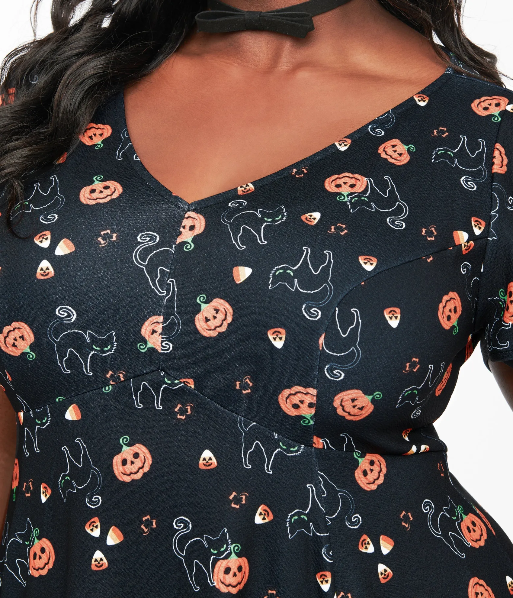 Unique Vintage Plus Size 1950s Black Spooky Cats & Pumpkins Poppy Flare Dress