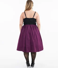 Unique Vintage Plus Size 1950s Purple & Black Glitter Cat Swing Dress