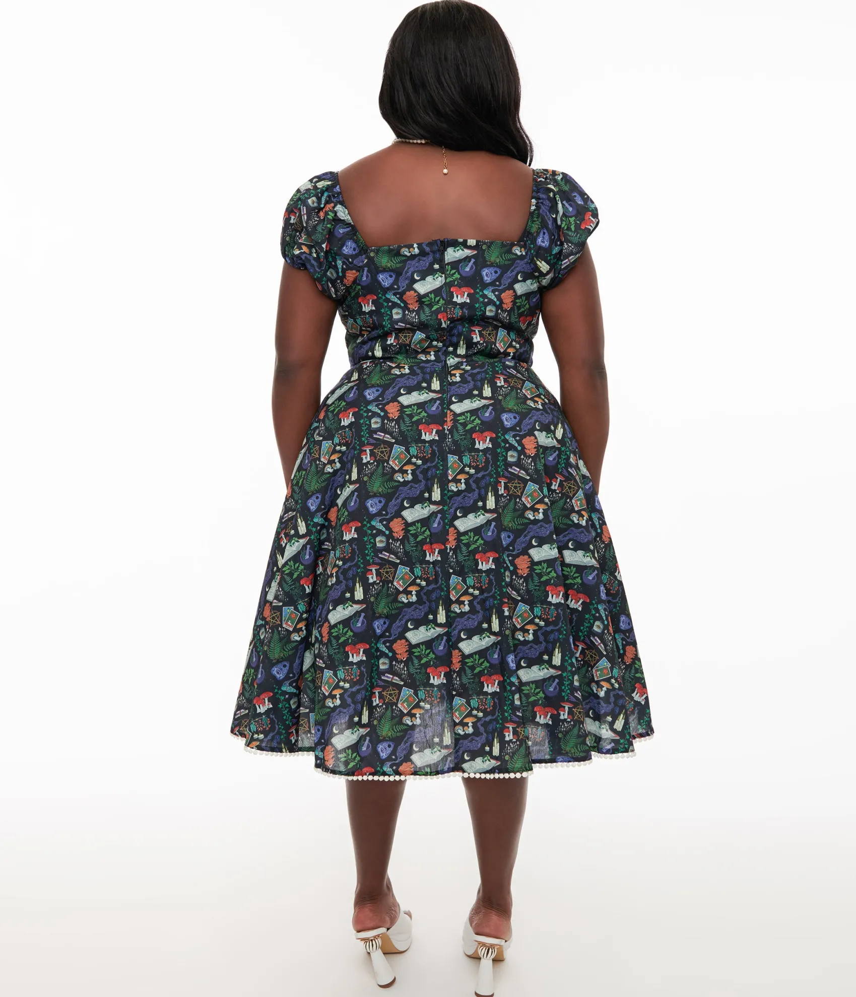 Unique Vintage Plus Size 1950s Black Spellbinding Print Swing Dress