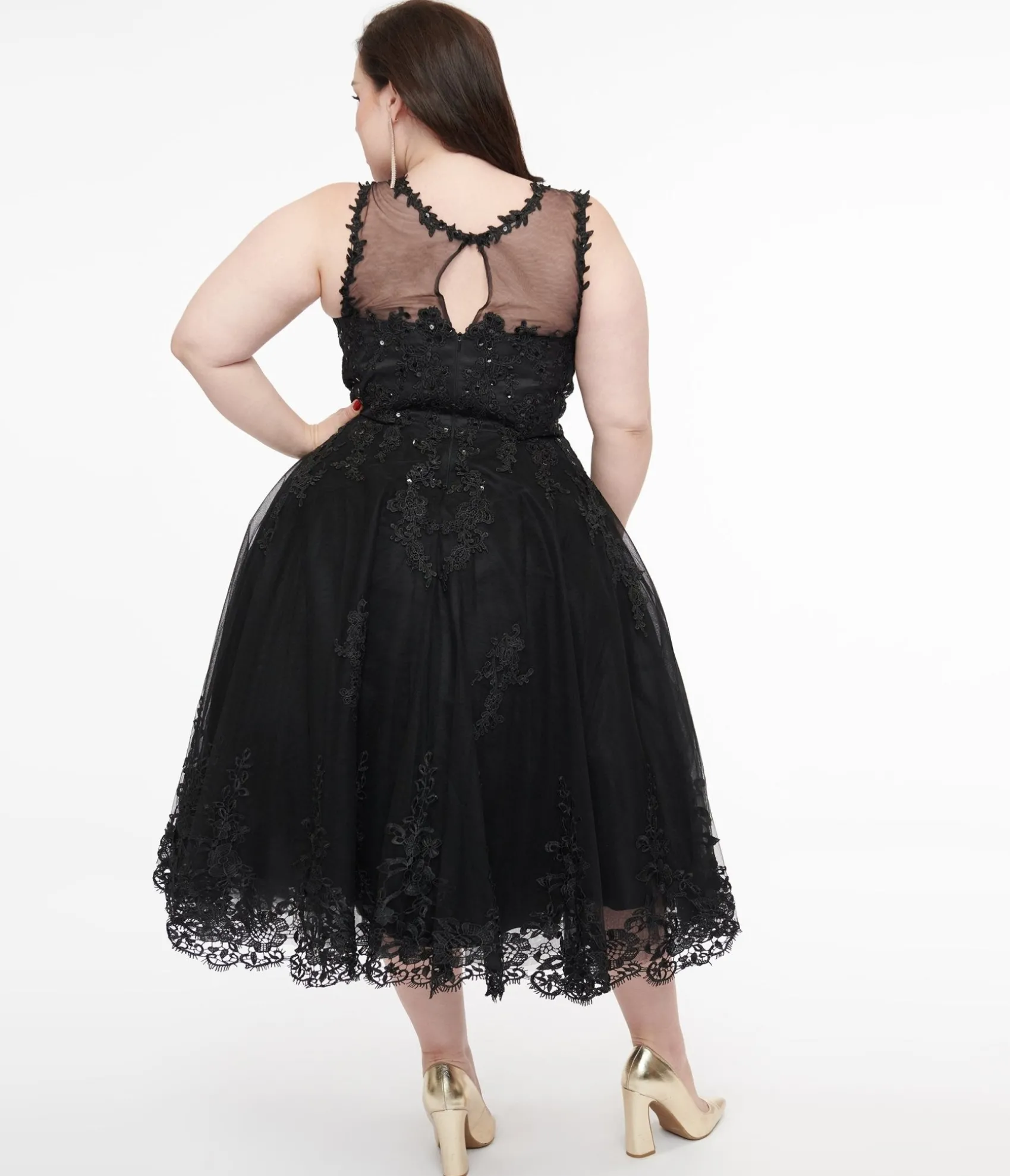 Unique Vintage Plus Size 1950s Black Lace & Tulle Riviera Dress