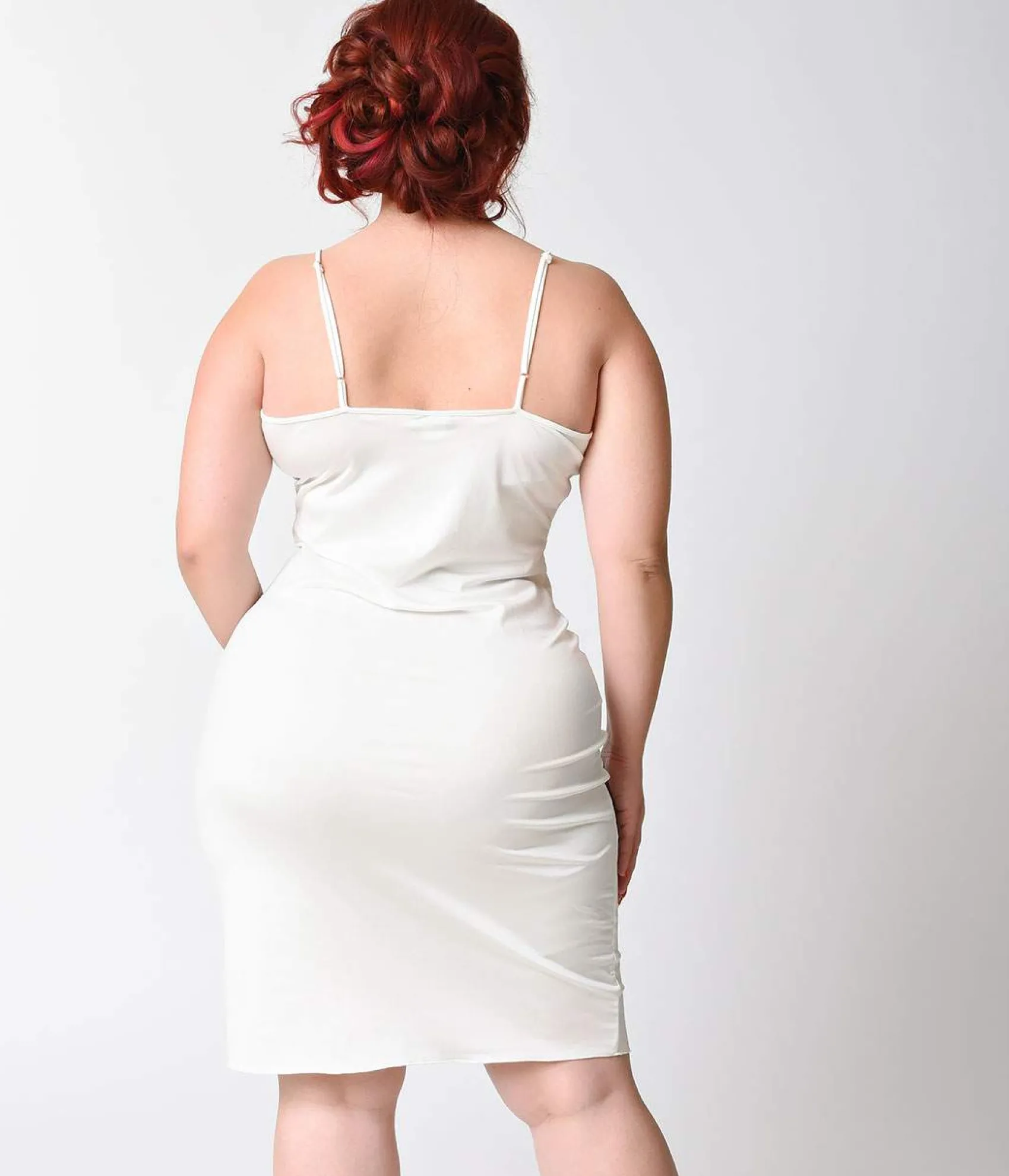 Unique Vintage Plus Size Short White Stretch Slip