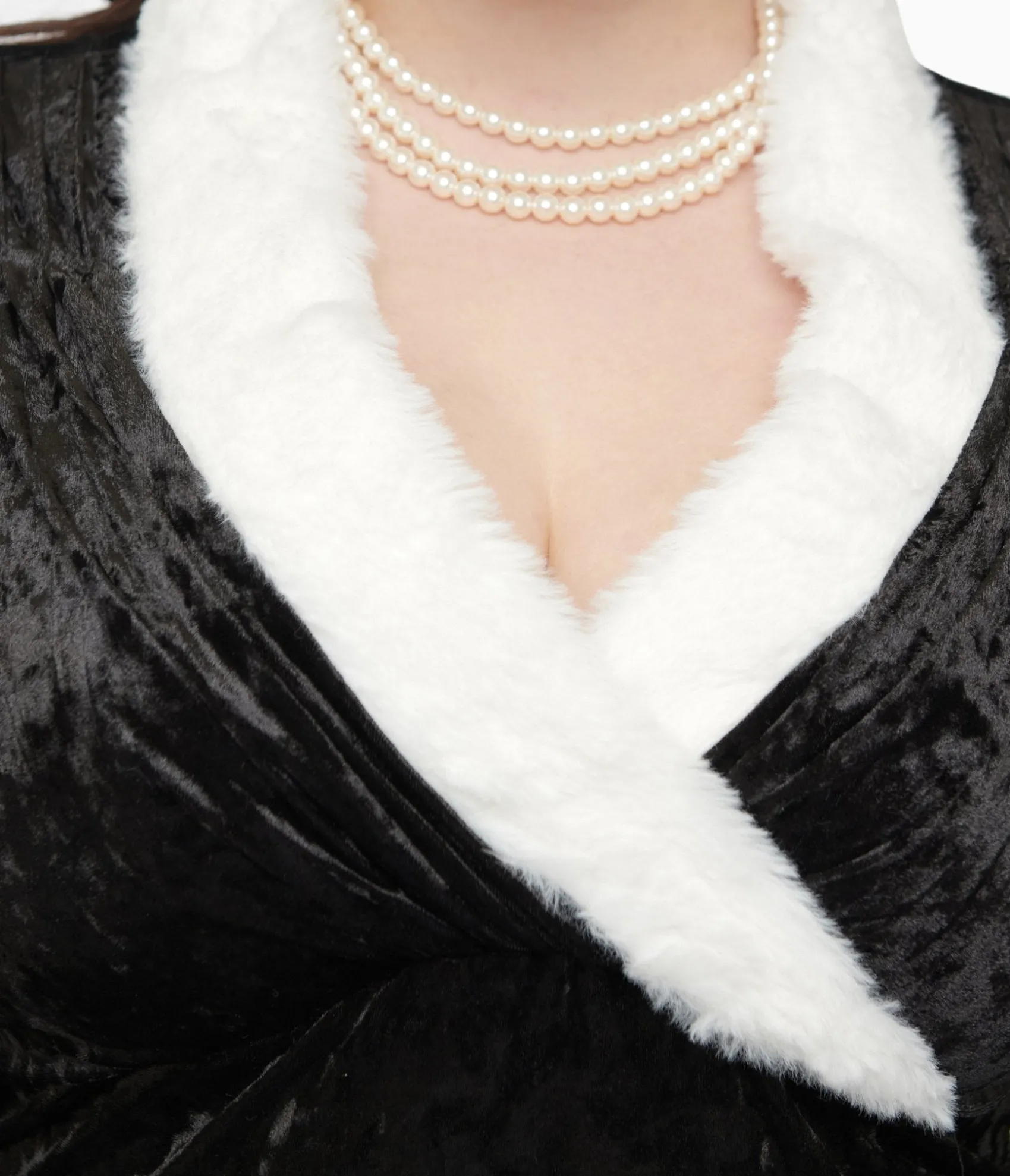 Unique Vintage Plus Size 1950s Black Crushed Velvet & White Fur Delores Swing Dress