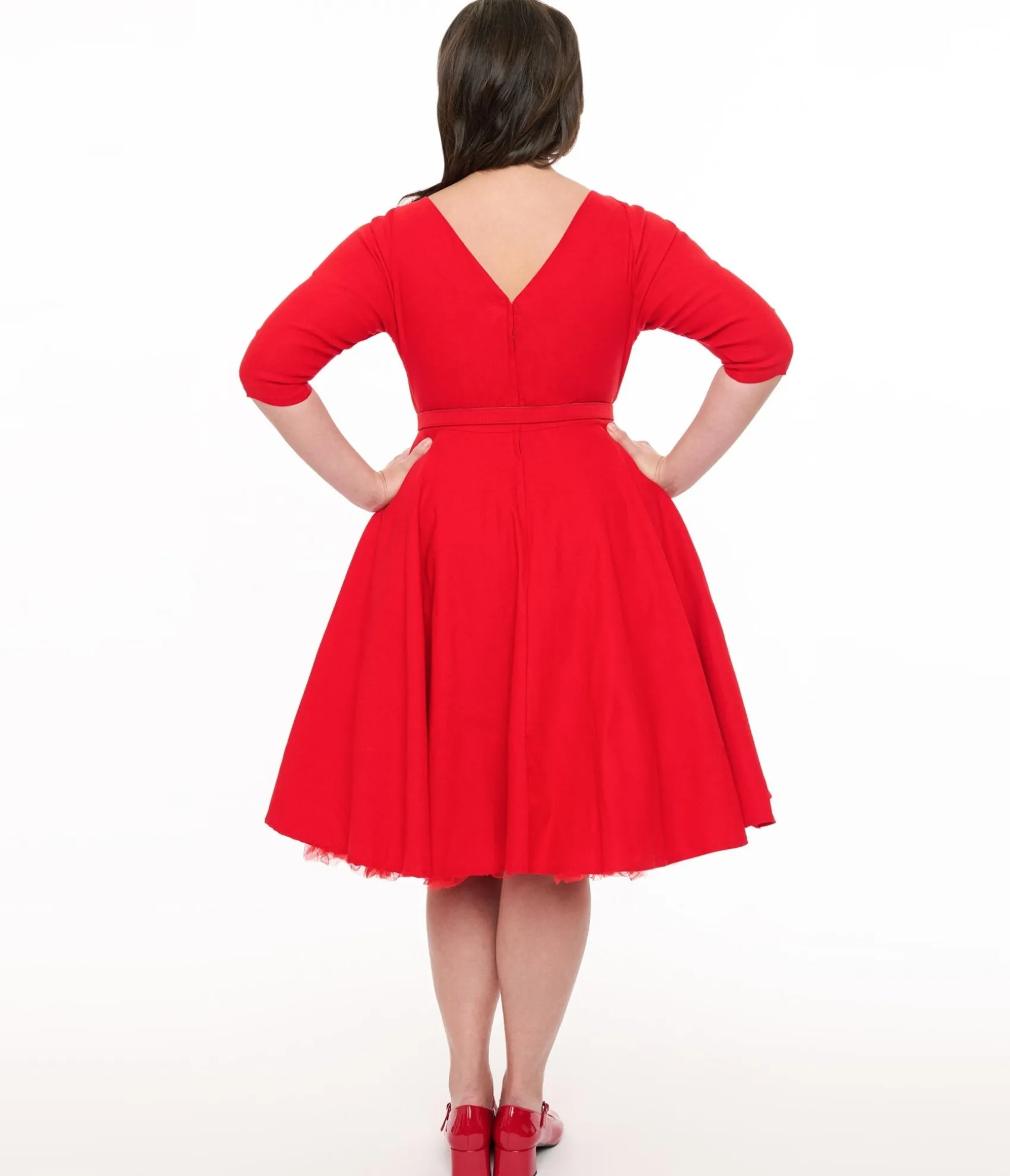 Unique Vintage Plus Size 1950s Bright Red Devon Swing Dress