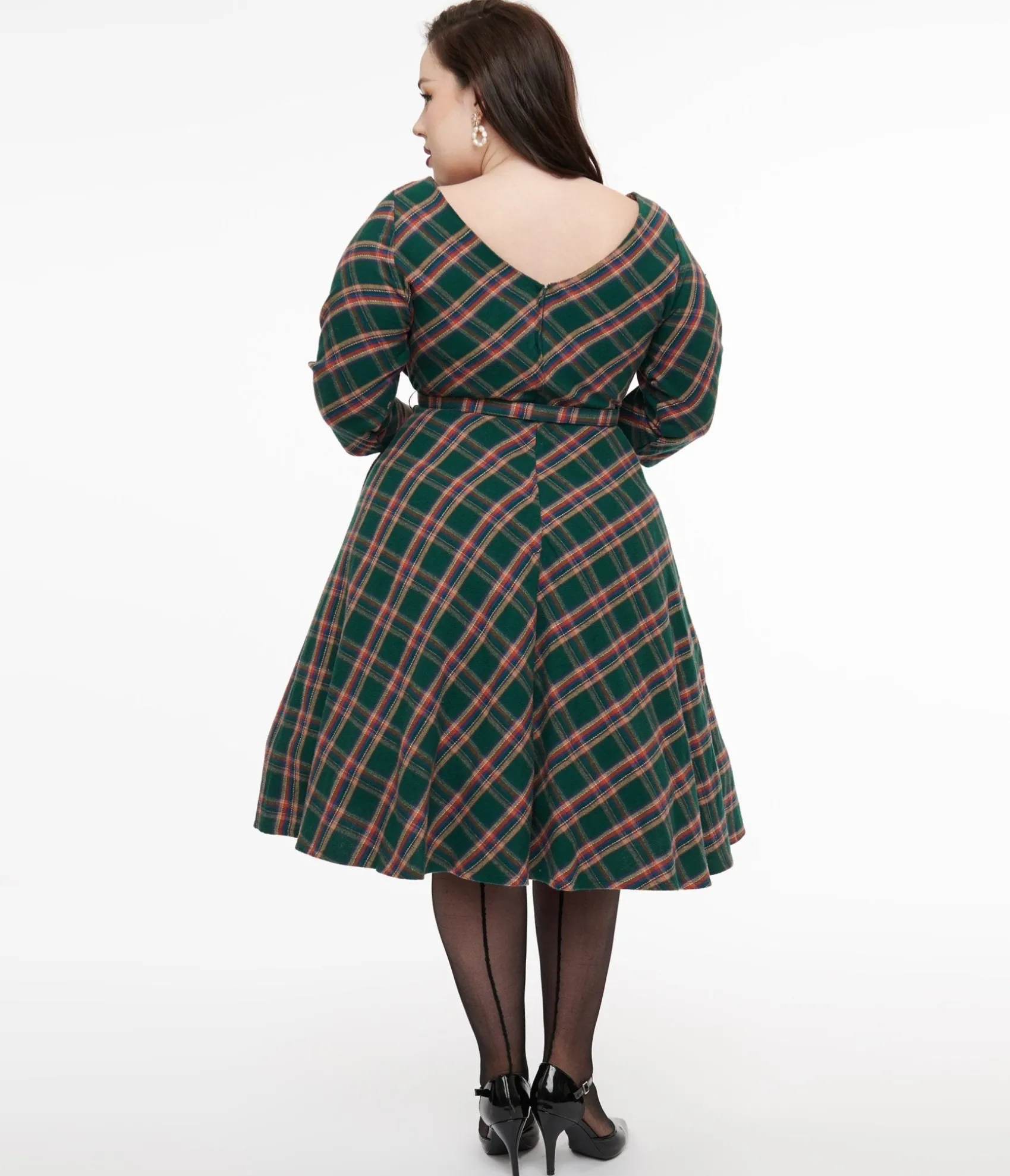 Unique Vintage Plus Size 1950s Green & Tan Plaid Devon Swing Dress