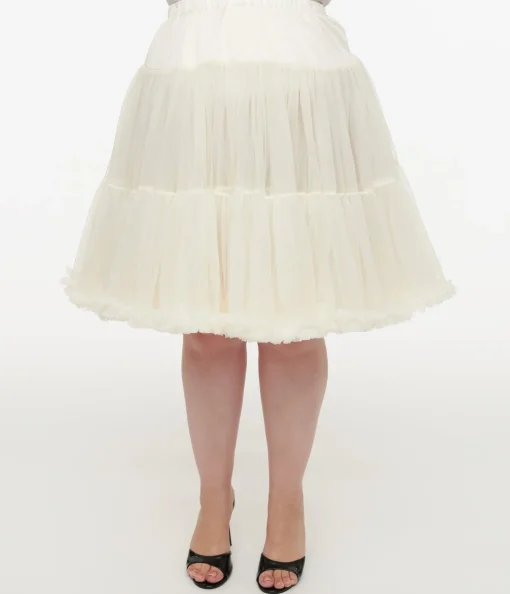 Unique Vintage Plus Size 1950s Ivory Retro Style Ruffled Petticoat Crinoline