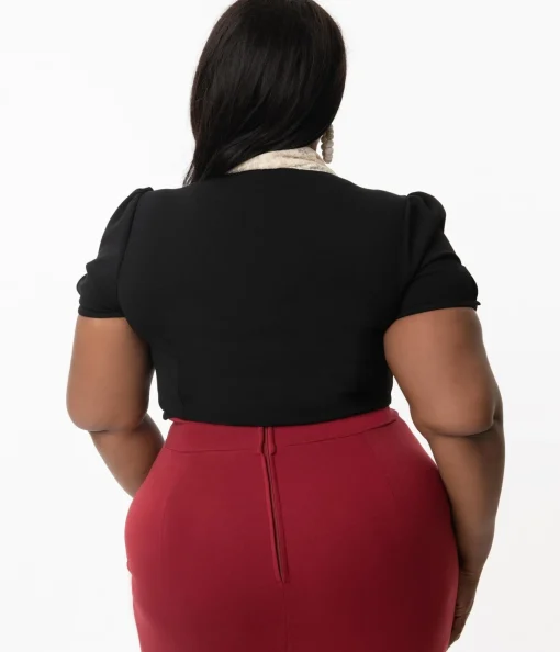 Unique Vintage Plus Size Black Shari Top