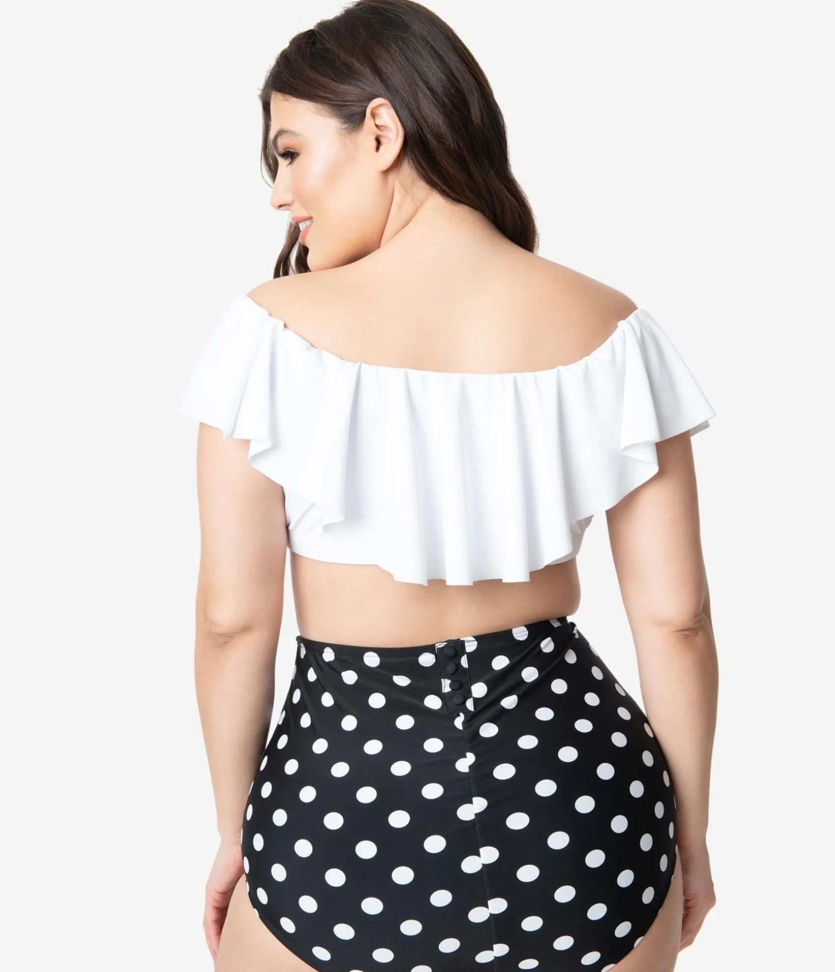 Unique Vintage Plus Size White Ruffled Ramona Swim Top