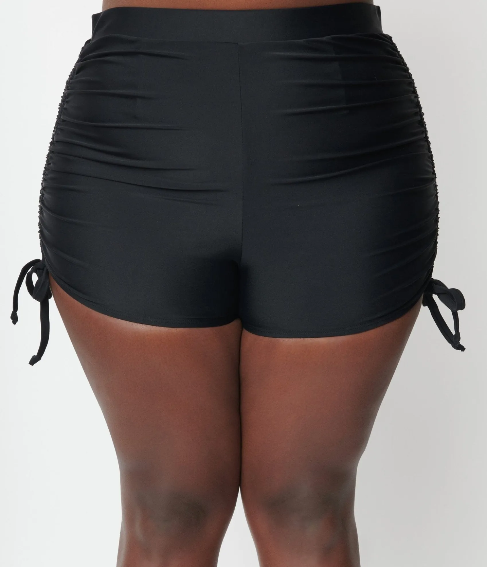 Unique Vintage Plus Size Black Pull Tie Swim Shorts