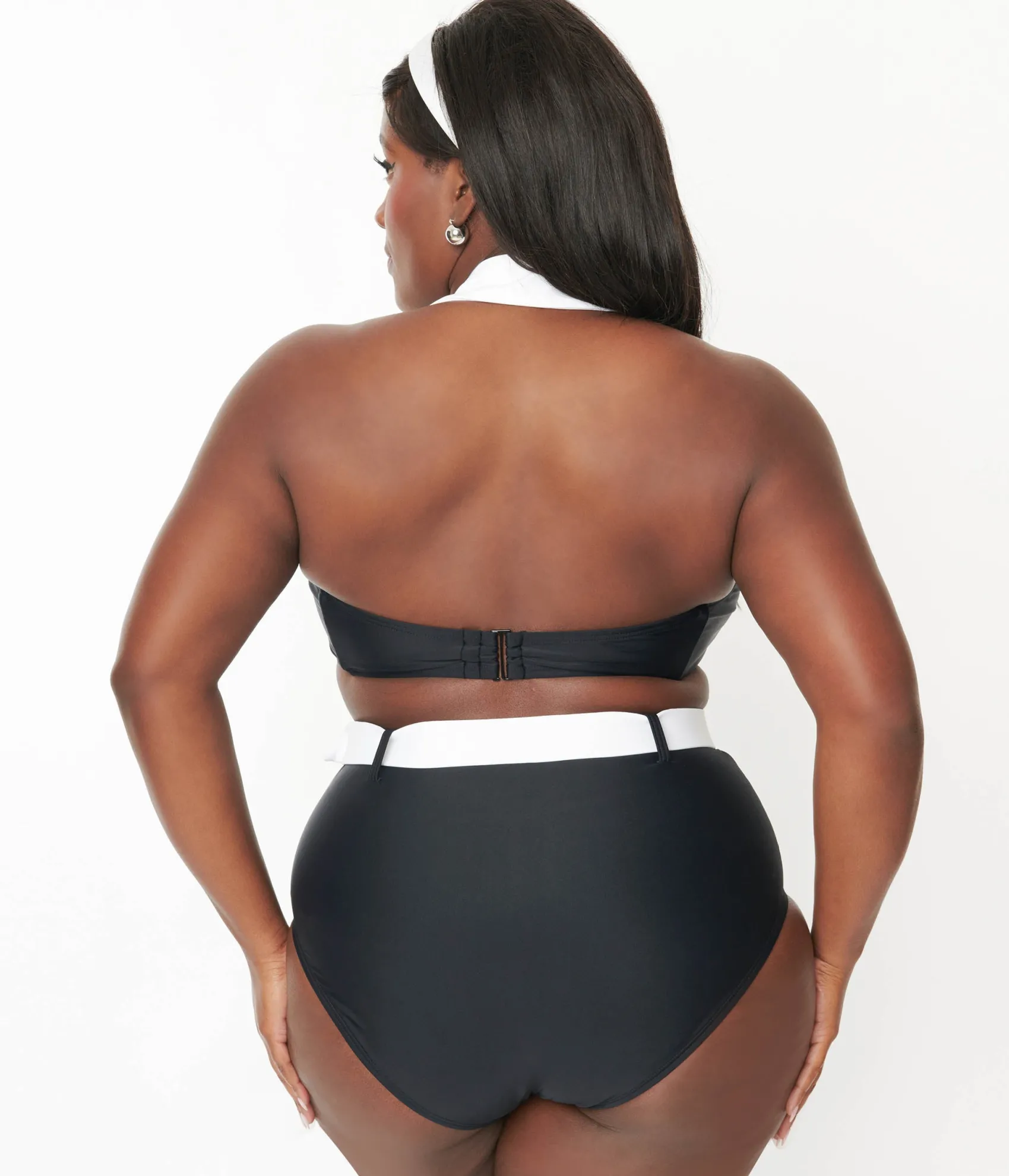 Unique Vintage Plus Size Black & White Halter Swim Top