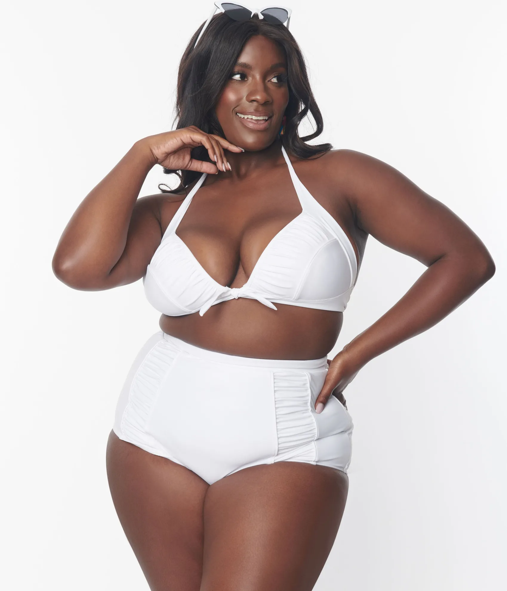 Unique Vintage Plus Size White Halter Swim Top