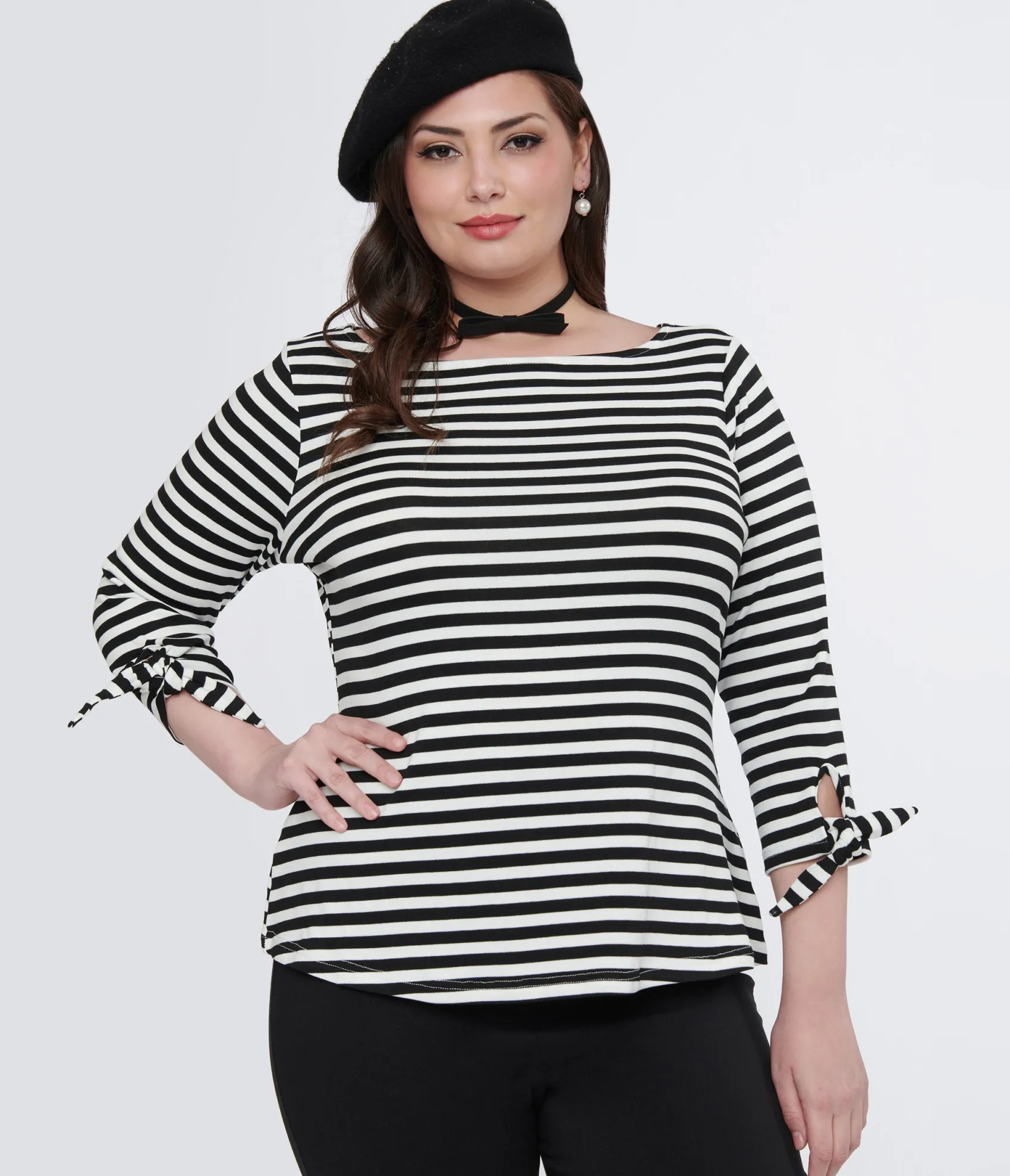 Unique Vintage Plus Size 1950s Black & White Stripe Gracie Top