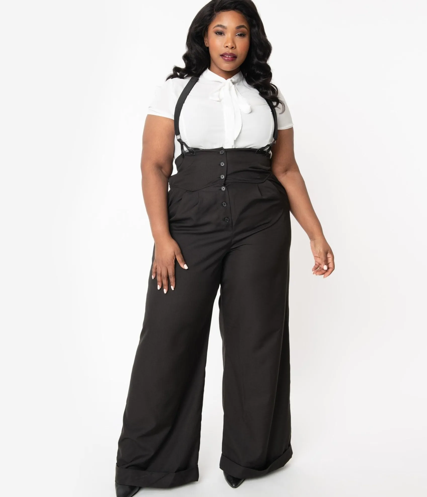 Unique Vintage Plus Size 1930s Black Thelma Suspender Pants